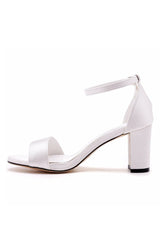 Brief Ivory Satin Open Toe Ankle Strap Chunky Heeled Sandals